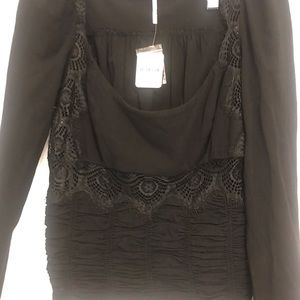 NWT  Free People ruched with lace long sleeve top